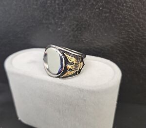 Two-Tone Eagle Signet Ring for Men - Silver and Gold Accent